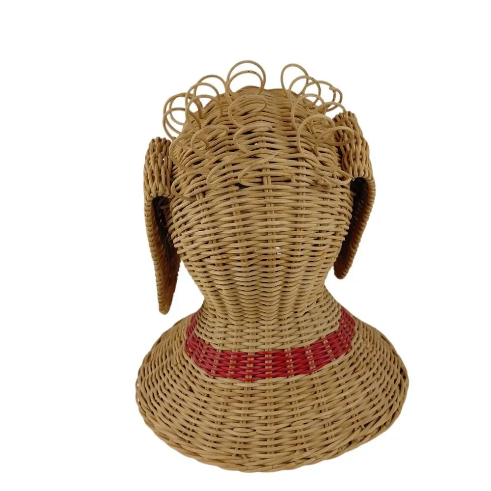 Wicker Dog Basket Hamper Laundry Puppy Collar Animal Novelty Vtg 70's MCM 31